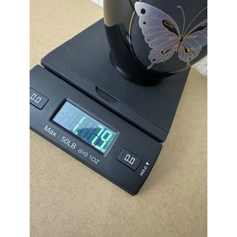 Vintage Imported Japanese Black‎ Vase w/ gold trim Butterfly Ceramic